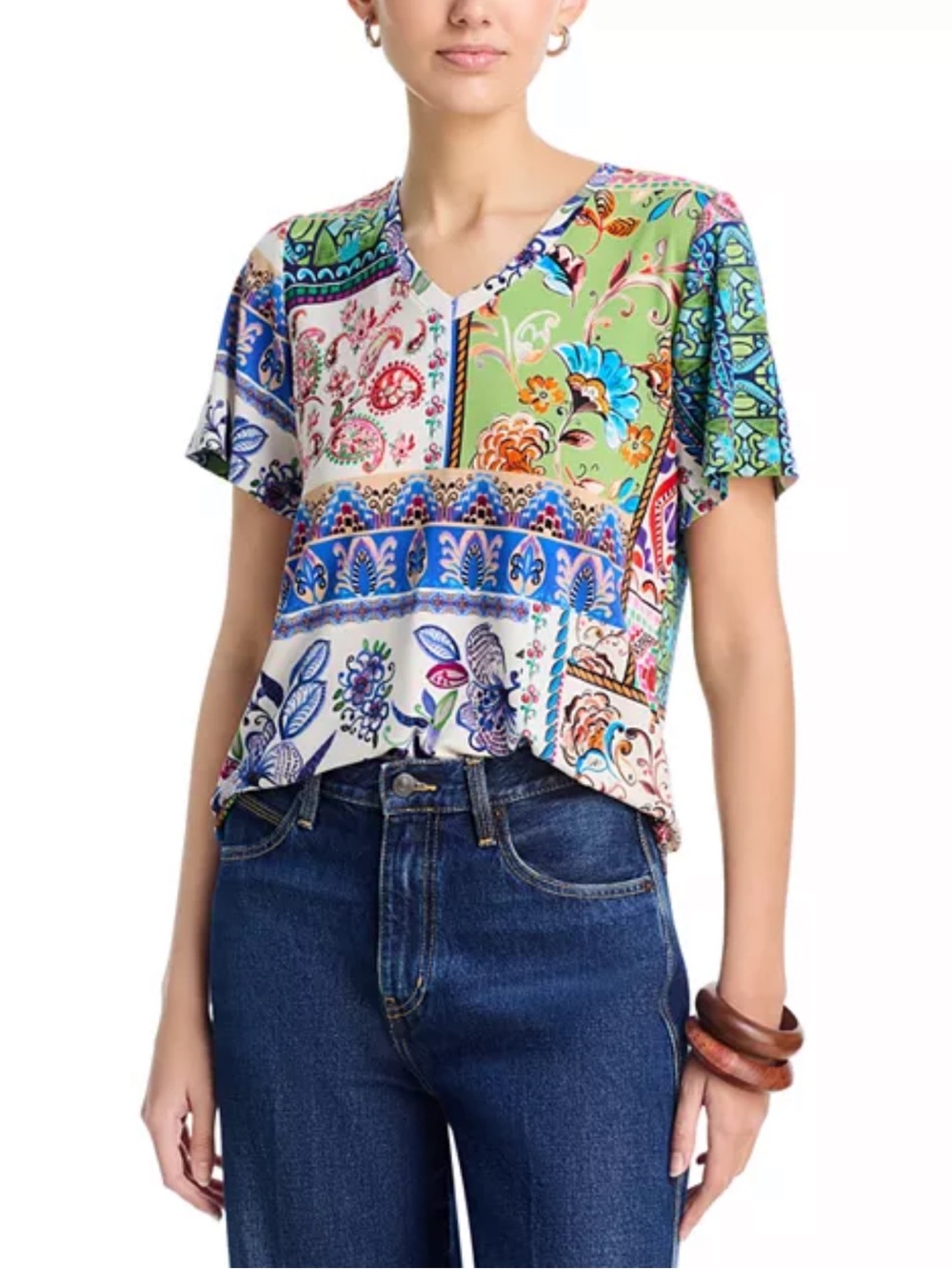 Johnny Was the Janie Favorite V-Neck Flutter Sleeve Tee Armeria Print Size Small